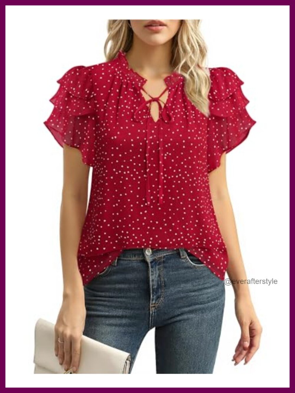 Lotusmile Women's Summer Chiffon Blouse Ruffle Short Sleeve Dressy Casual Work